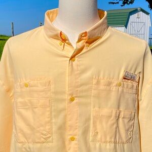 -Columbia PFG Big and Tall Beautiful Yellow Casual Button Down Shirt Men's XXL
